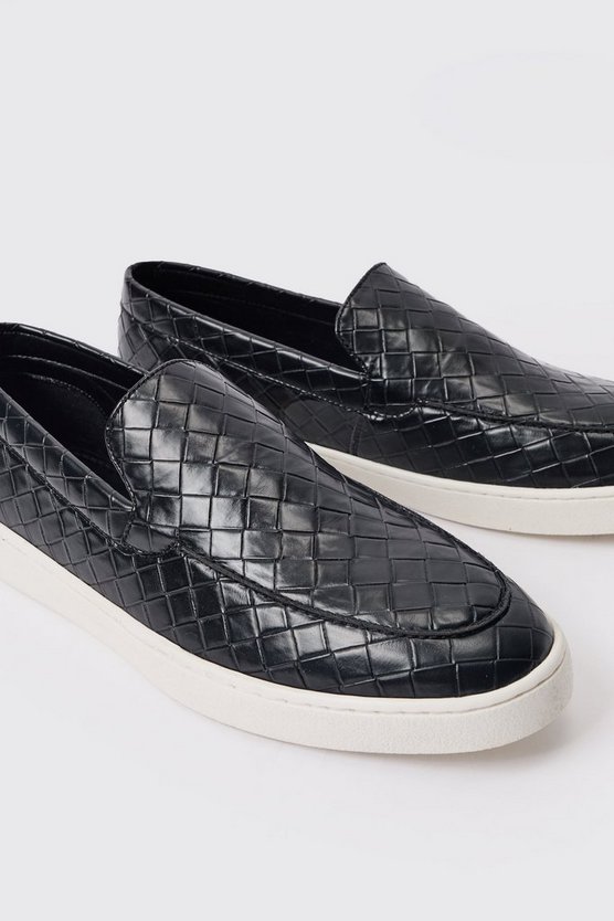 Gewebte PU-Loafer in Schwarz