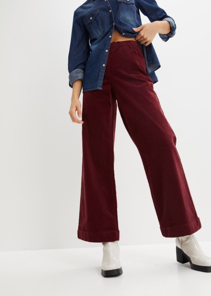 Weite Stretch-Marlenehose mit High-Waist-Schlupfbund aus Cord