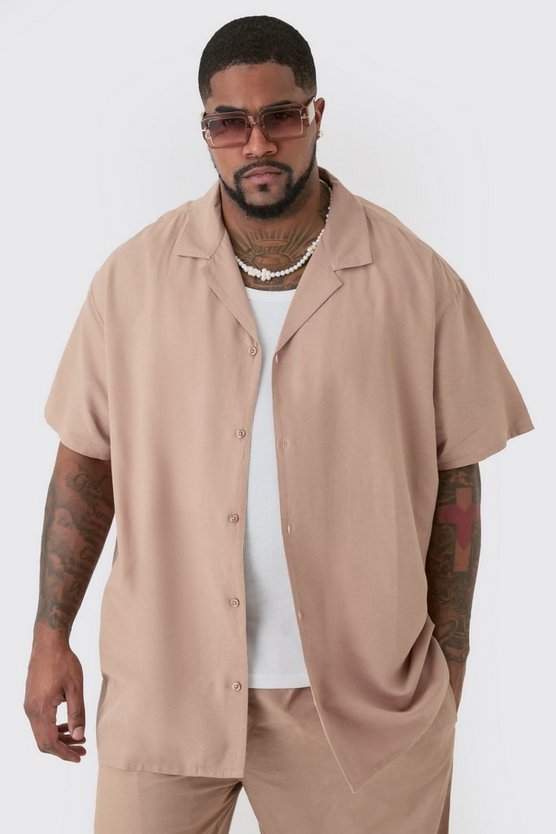 Plus Leinen-Hemd in Taupe