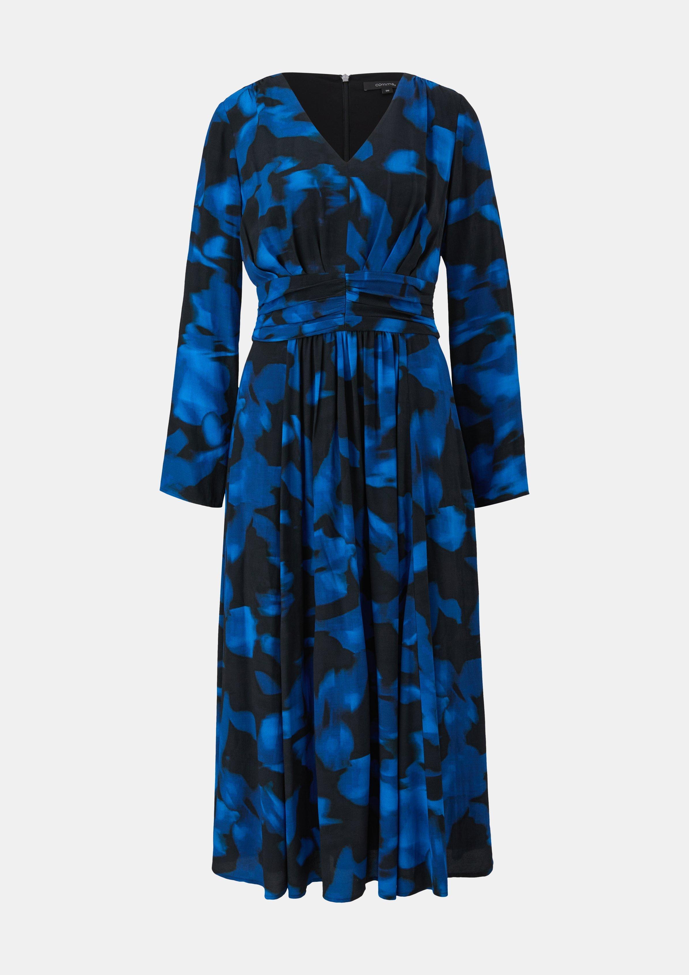 Gemustertes Midikleid aus Crêpe - schwarz