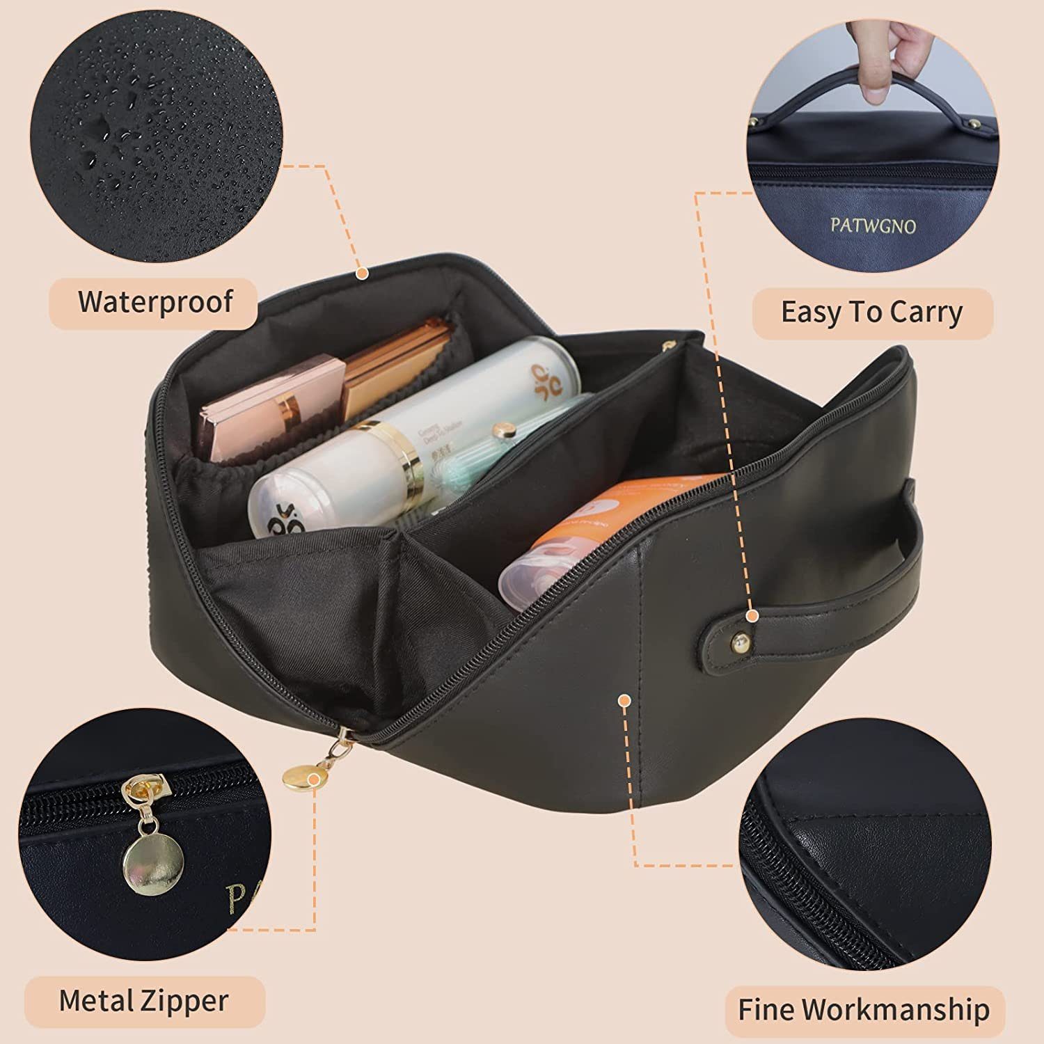 Blusmart Kosmetiktasche Tragbare Reise-Kulturbeutel mit großer Kapazität (wasserdichte Multifunktions-Kosmetiktasche aus für Frauen, 1-tlg., Waschtasche), wasserdichter Kulturbeutel-Organizer