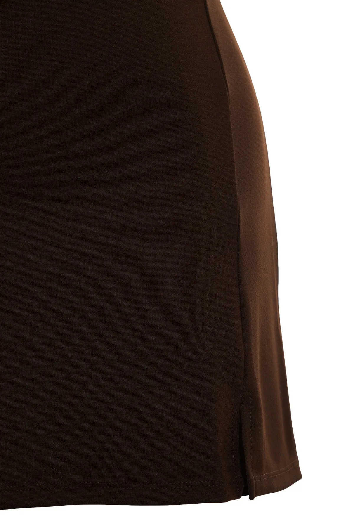 Trendyol Collection  Brauner Mini-Strickrock mit Schlitz und hoher Taille TWOAW23ET00045