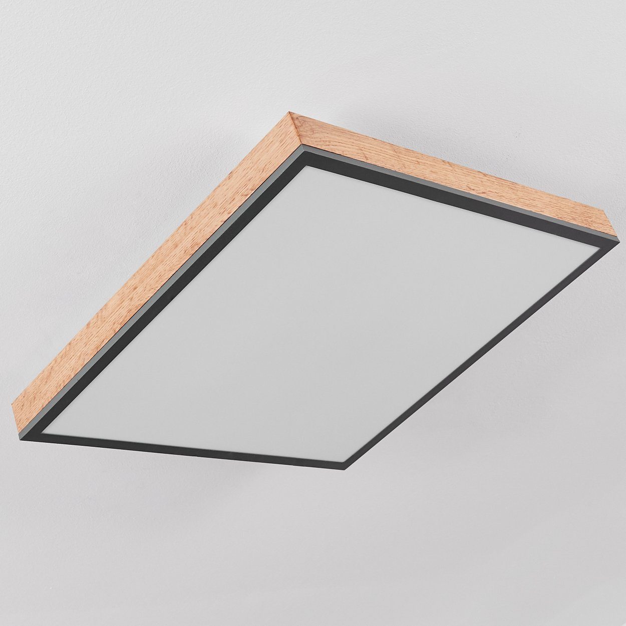 hofstein Deckenleuchte Vacil modernes Deckenpanel aus Metall, MDF, Schwarz/Weiß/Holzoptik, 3000 Kelvin, 24 Watt, 2100 Lumen, eckige Deckenlampe in flachem Design