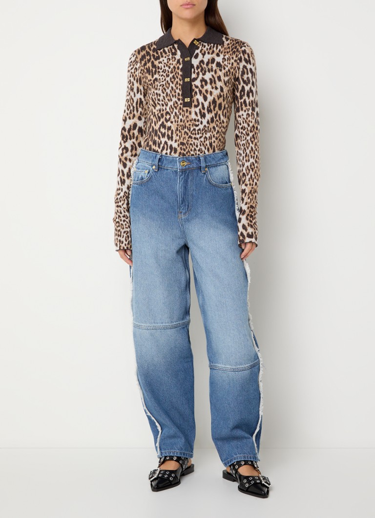Ganni Fine-knit merino wool sweater with leopard print