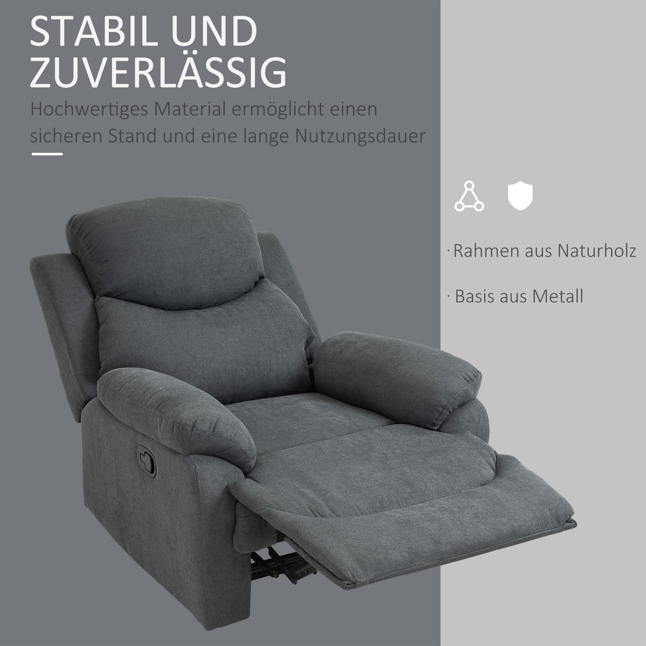HOMCOM Relaxsessel Einzelsofa Liege 150° neigbar Fernsehsessel Leinen Dunkelgrau