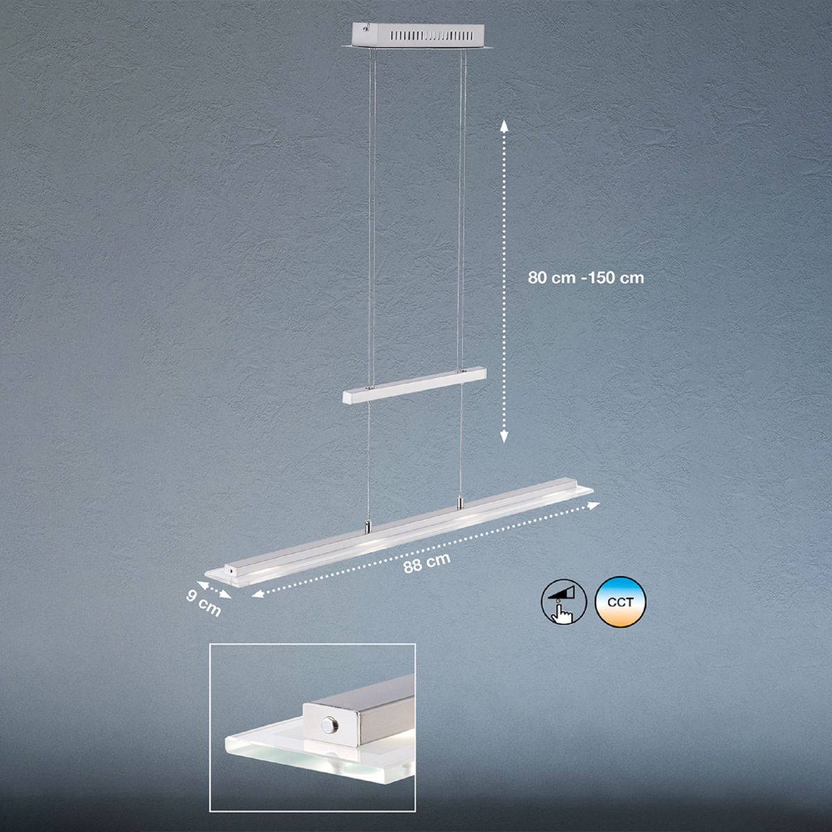Fischer & Honsel LED Pendelleuchte Tenso TW 88 cm nickelfarben