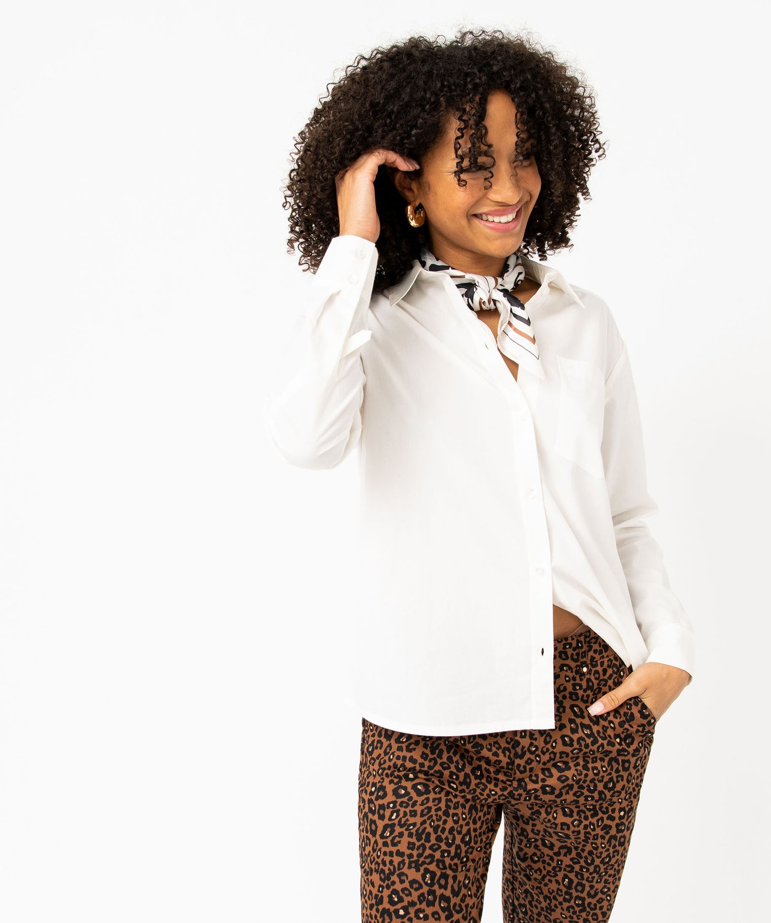 Chemise ample en coton uni femme blanc | GEMO