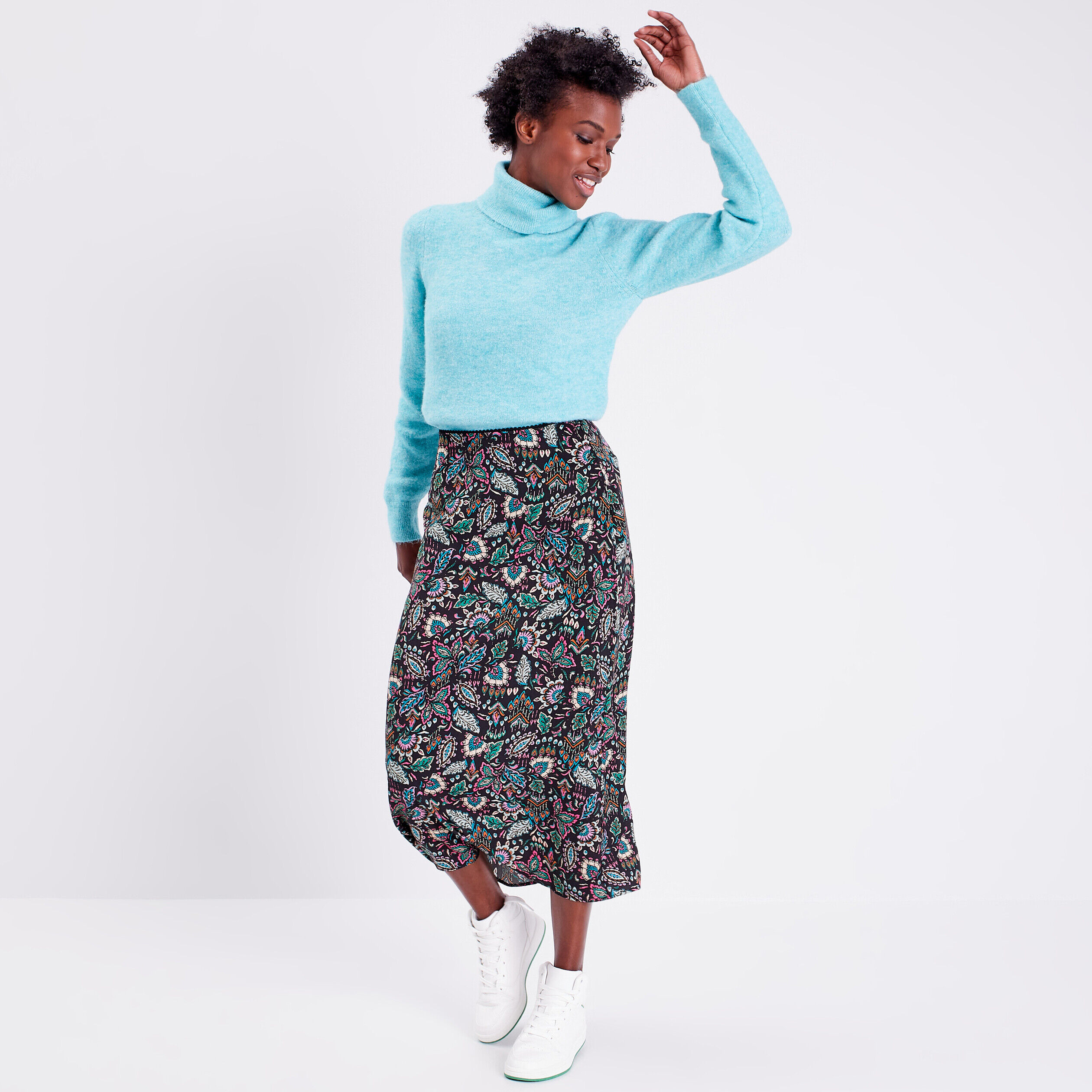 Pull col roulé bleu pétrole femme | Cache Cache