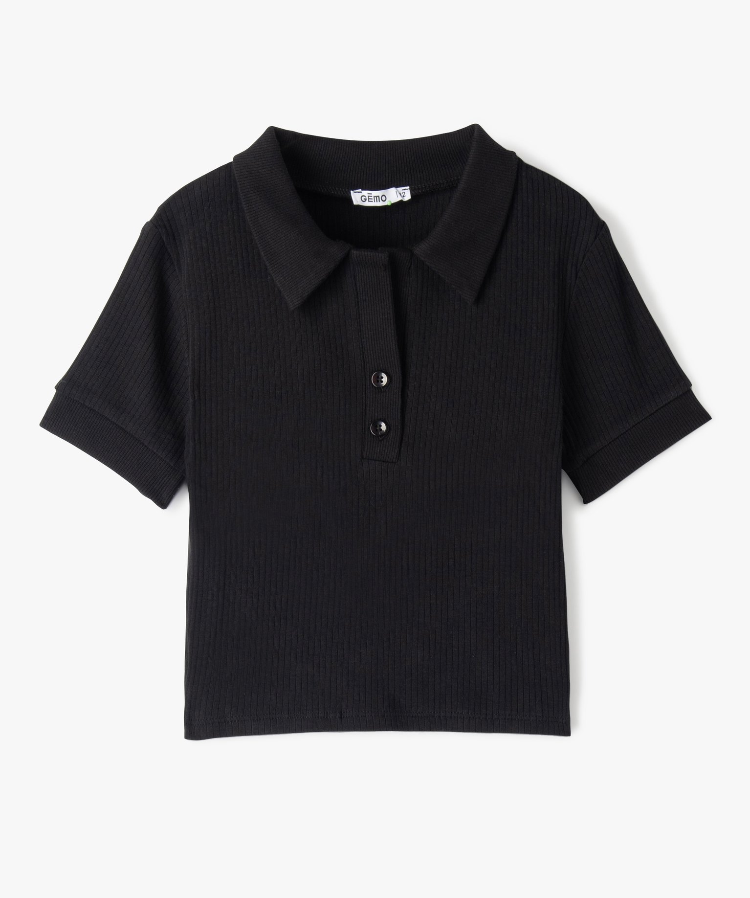 Polo fille à manches courtes avec col chemise noir | GEMO