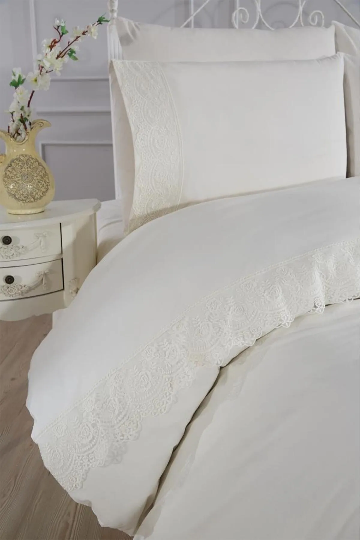 Çeyiz Diyarı  Bettwäscheset Kuris mit französischer Spitze, Creme