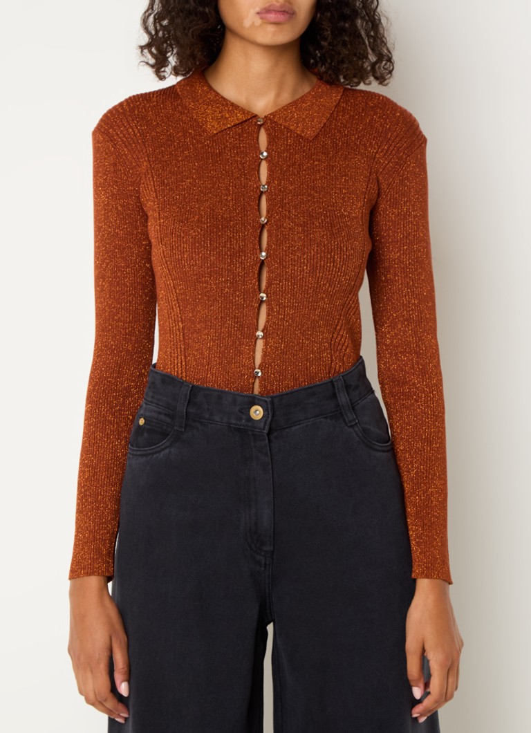 Top Sessùn Monosee in maglia fine con lurex e bottoni decorativi.