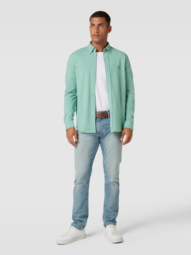 Regular Fit Freizeithemd mit Logo-Stitching in hellgrün