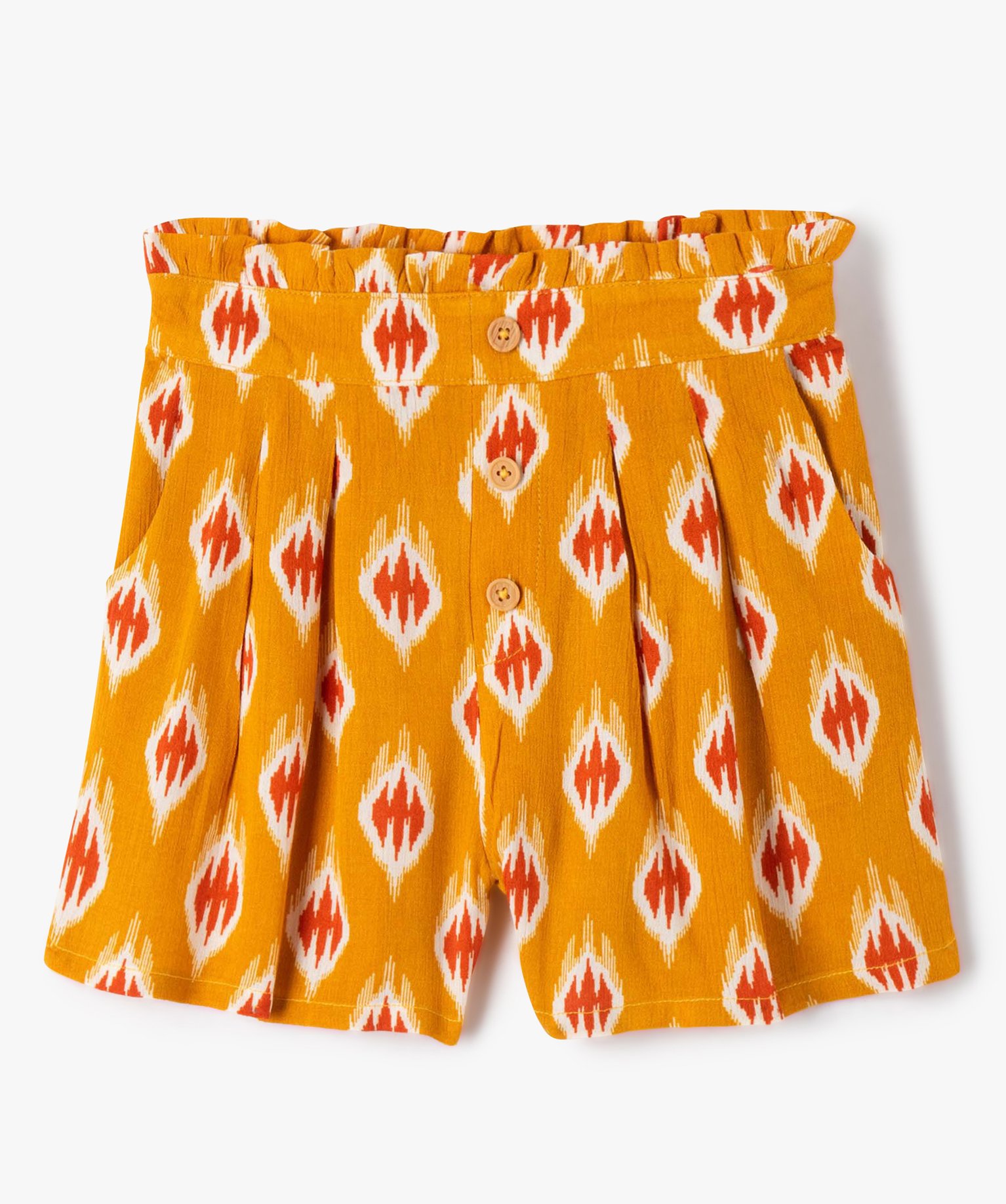 Short fille imprimé taille haute jaune | GEMO