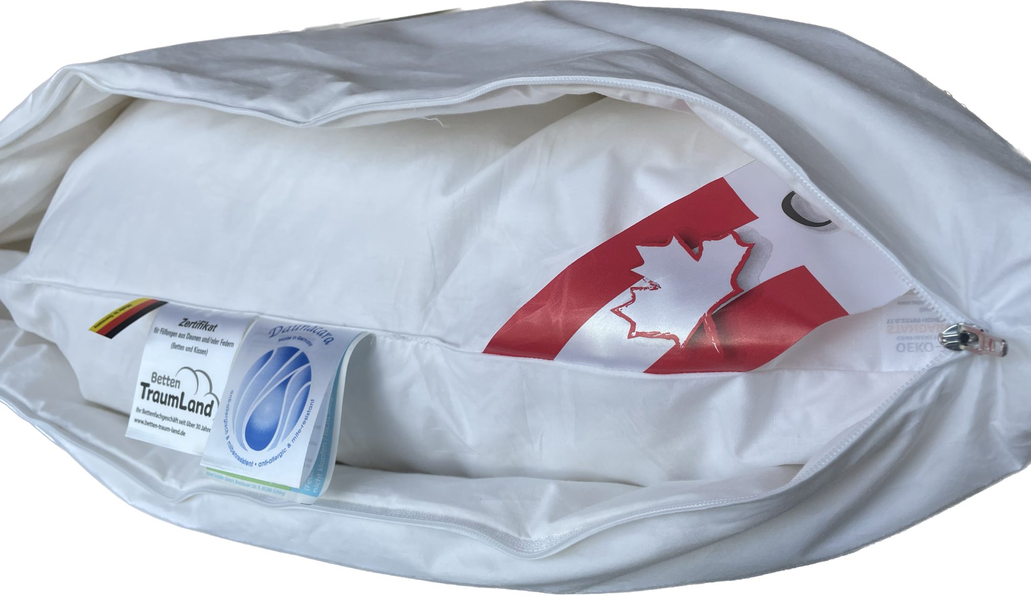 Daunenkissen Meisterstück Canada Daunenkissen 40x80 cm mit Reißverschluss, Betten Traumland, Seitenschläfer, Rückenschläfer, Bauchschläfer, individuelle Füllmengenauswahl möglich, kein Lebendrupf