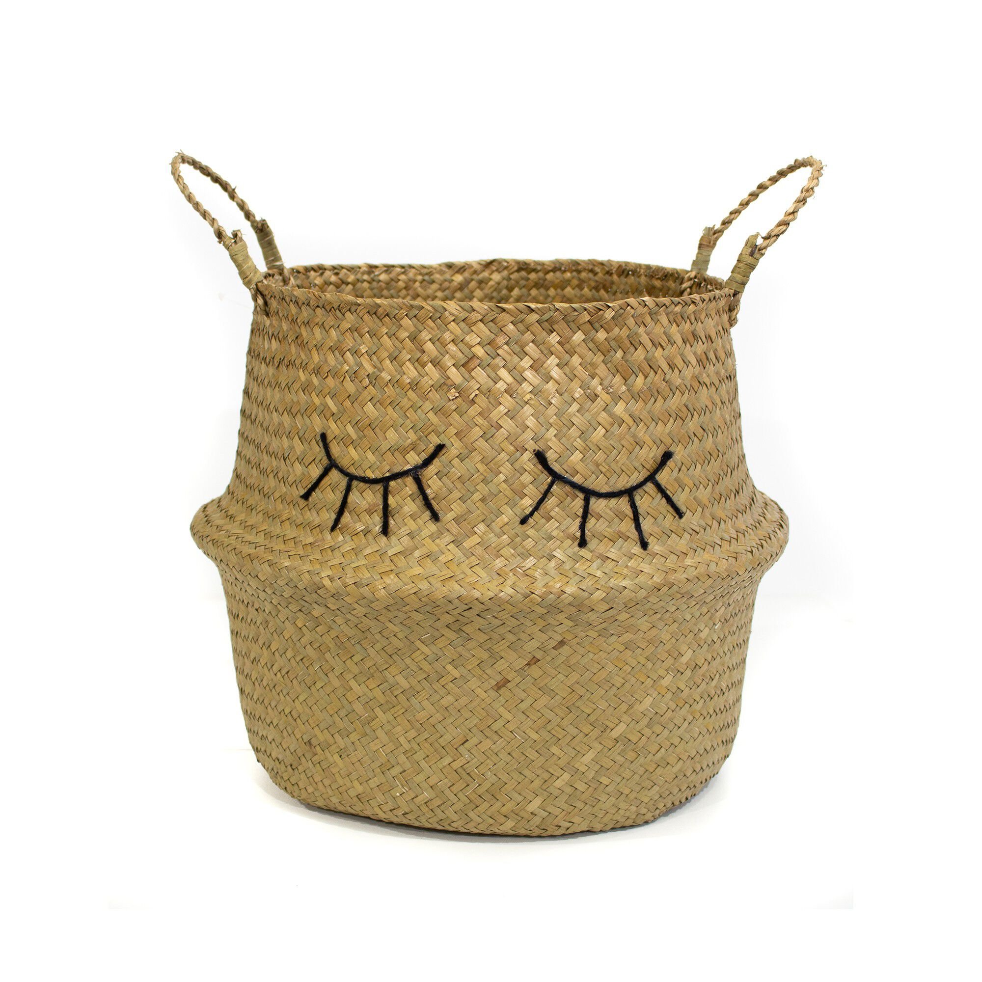 Panier de rangement en jonc de mer naturel yeux brodés