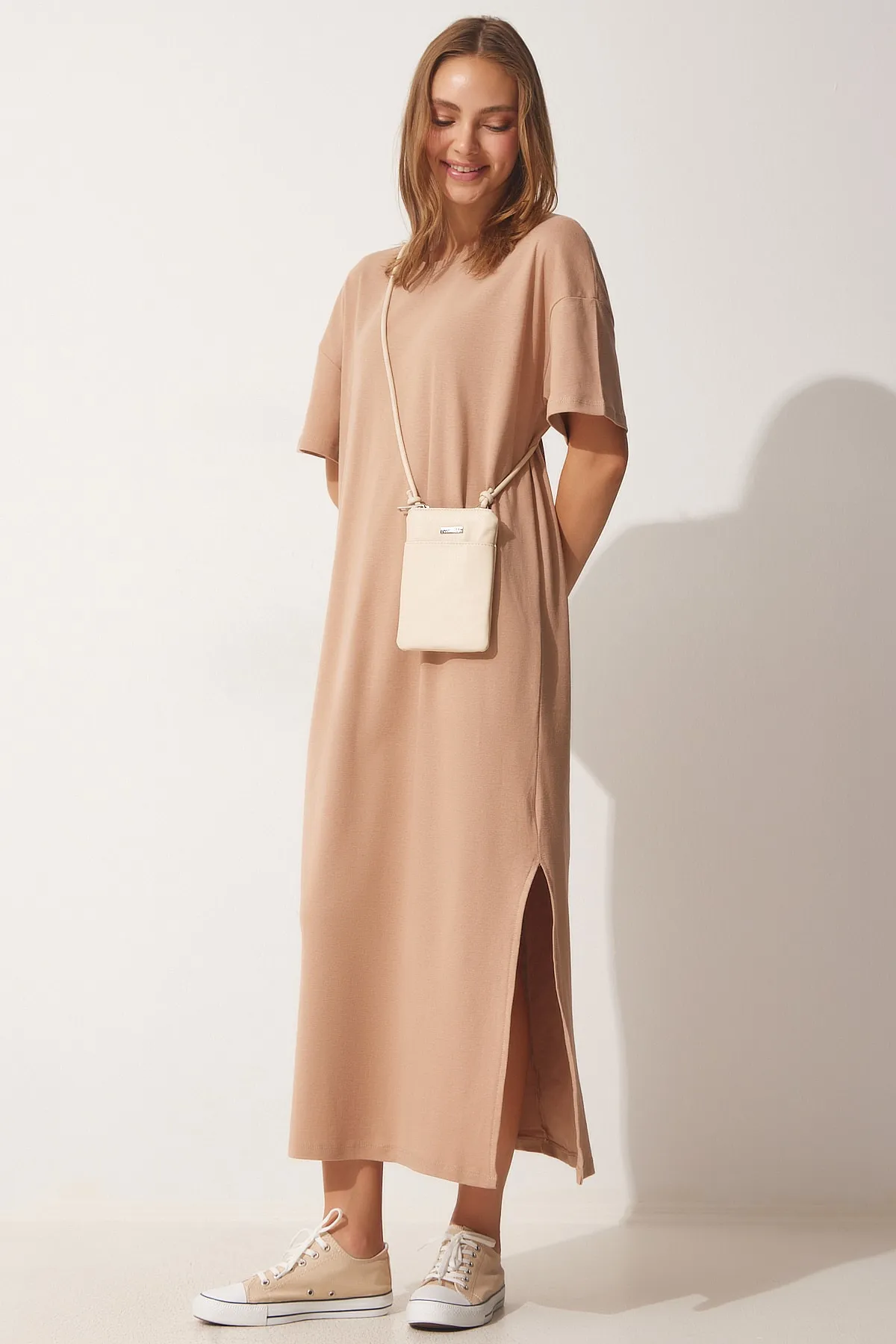 Happiness İstanbul  Damenkleid aus Biscuit Cotton Summer Daily aus gekämmter Baumwolle UB00080