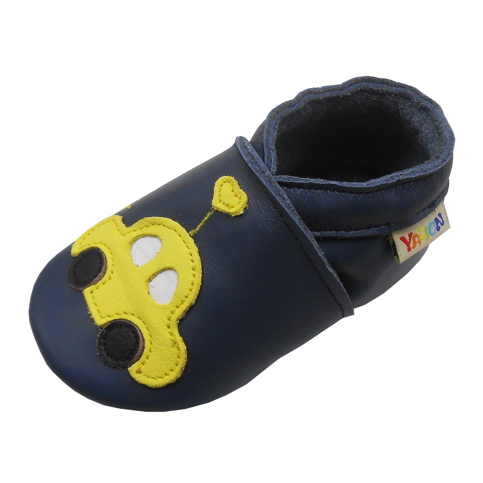Yalion Weiche Leder Lauflernschuhe Hausschuhe Lederpuschen Auto Dunkelblau Krabbelschuh