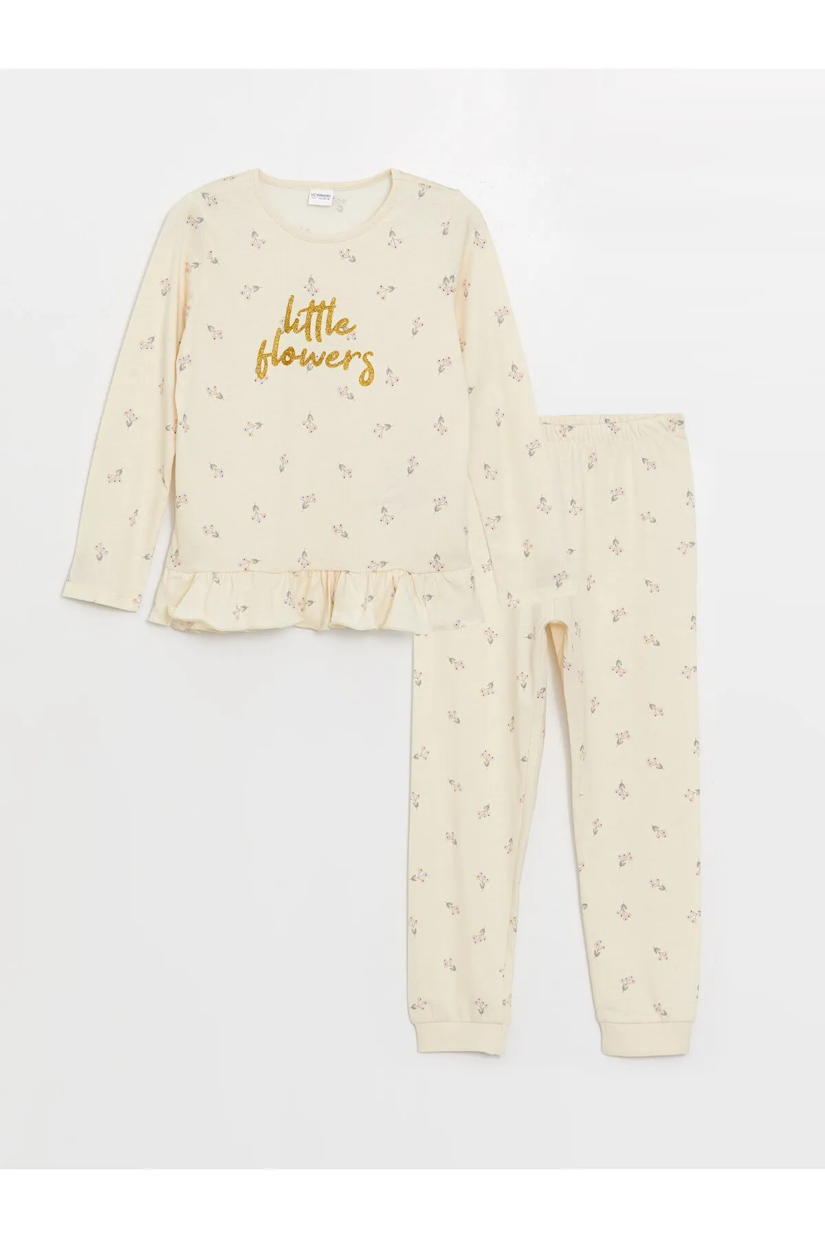 LC Waikiki  Bedrucktes Langarm-Pyjama-Set für Mädchen mit Rundhalsausschnitt