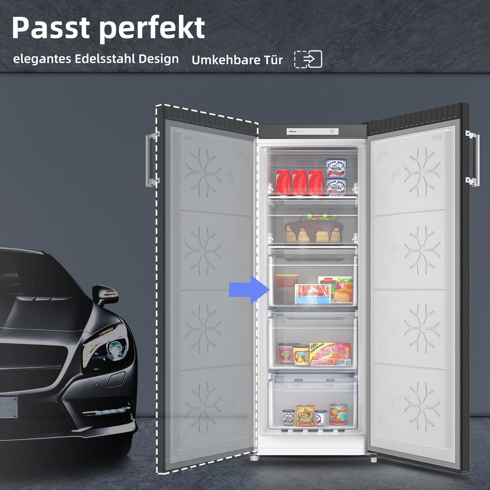 CHiQ Gefrierschrank FSD166NE4E, 144 cm hoch, 54 cm breit, 4 Sterne Gefrierfach, 166L,12 Jahre Garantie auf den Kompressor