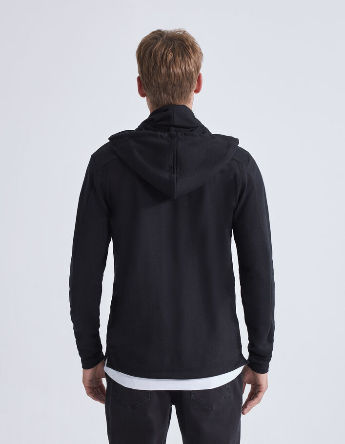 T-shirt noir à col montant et capuche Homme