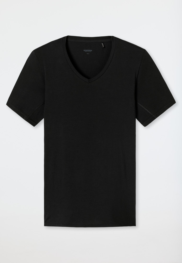 Shirt kurzarm V-Ausschnitt schwarz - Premium Cotton
