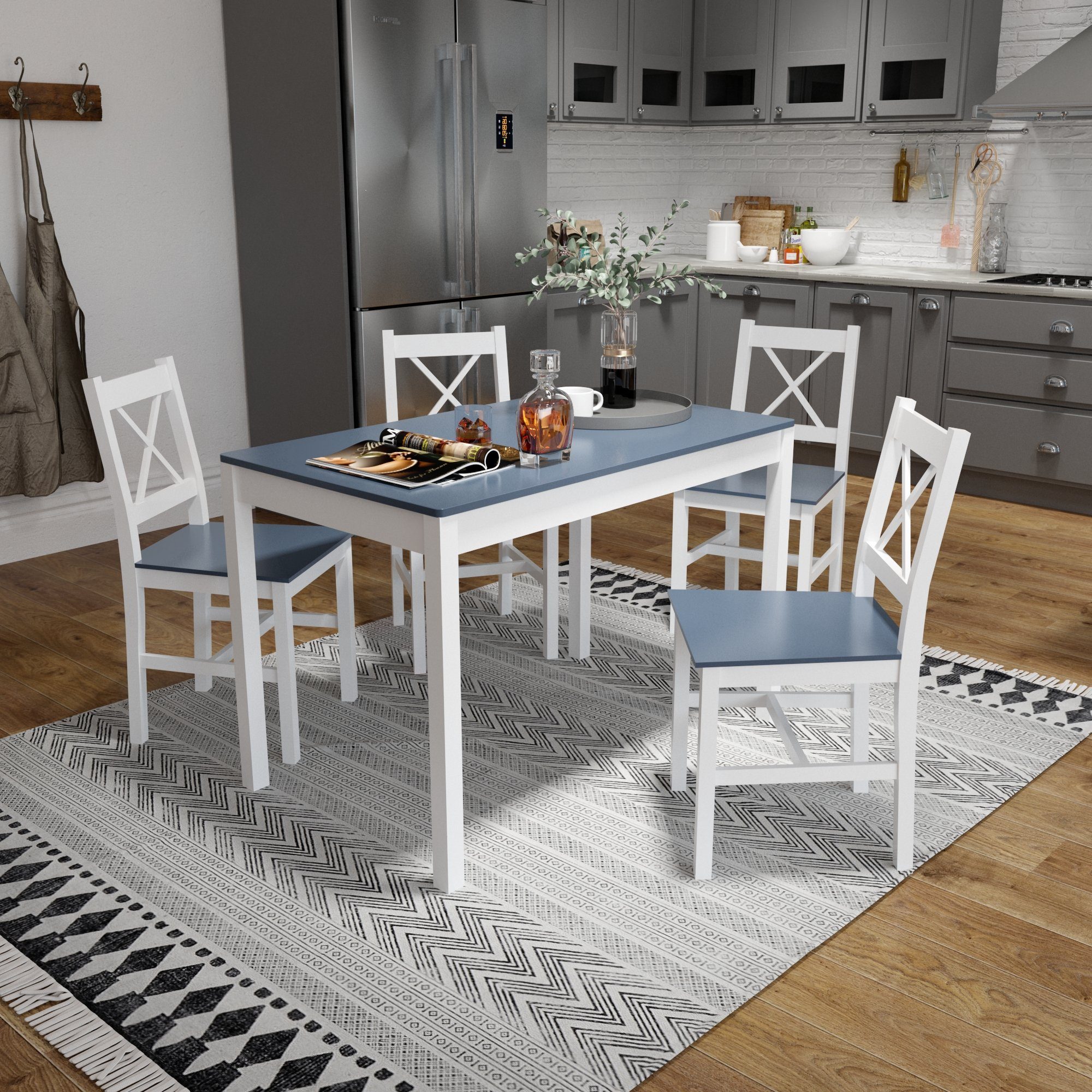 Mondeer Essgruppe (Set, 3-tlg), 4 Stühle und 1 Tisch, Marineblau