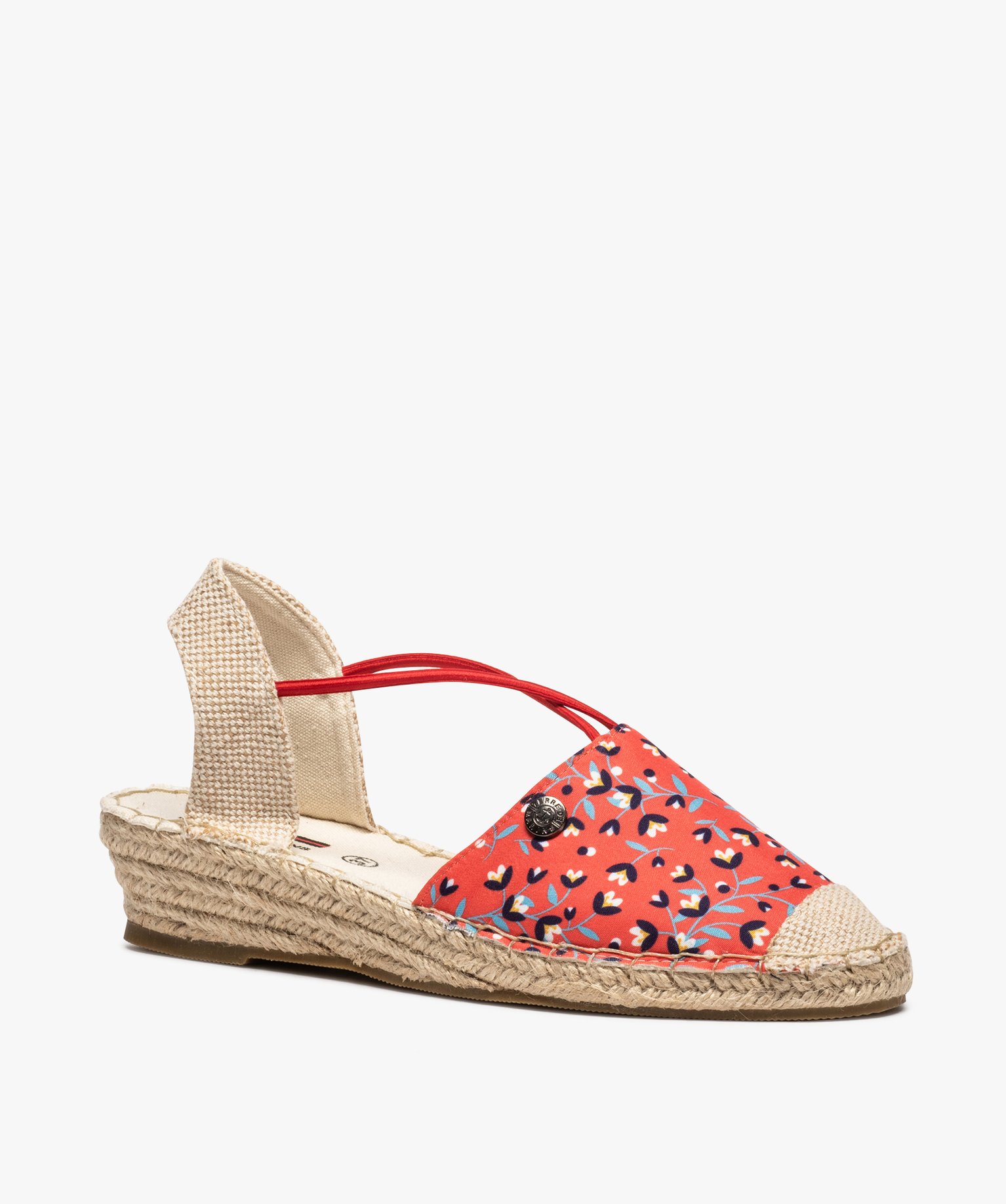 Sandales femme en toile à talon compensé – Terre de Marins rouge | GEMO