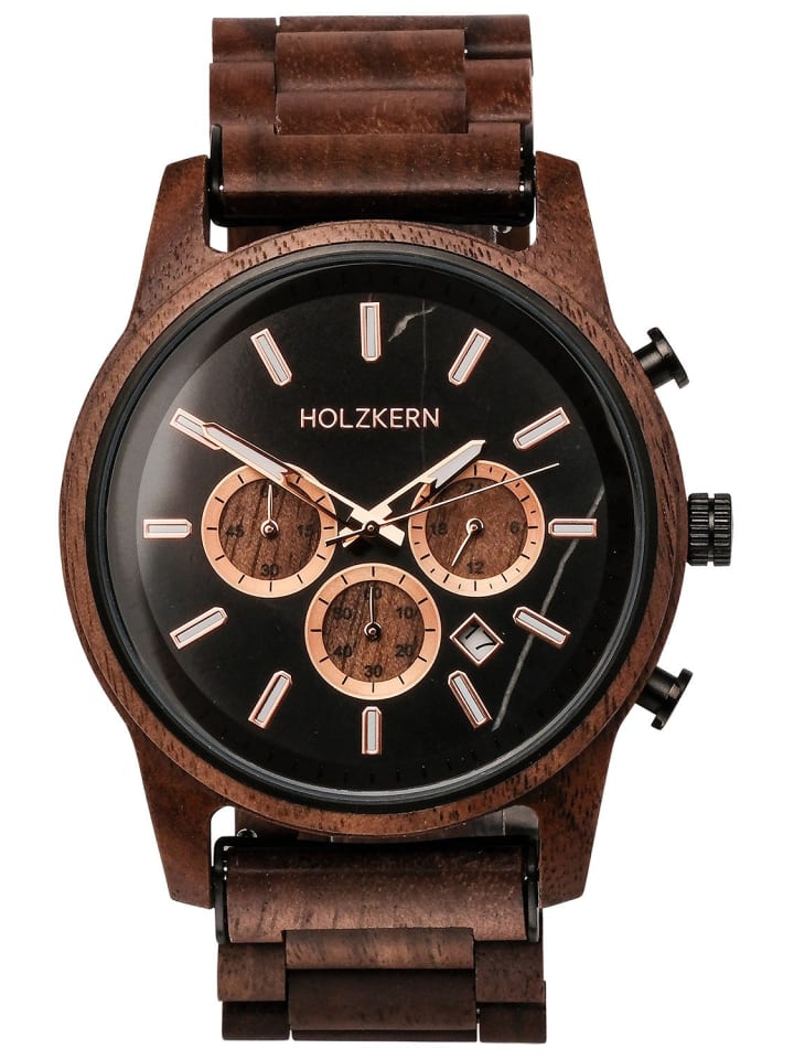 Holzkern Herrenuhr Quarz Chronograph Buschwerk Walnuss/Marmor Schwarz / Braun günstig kaufen onesize