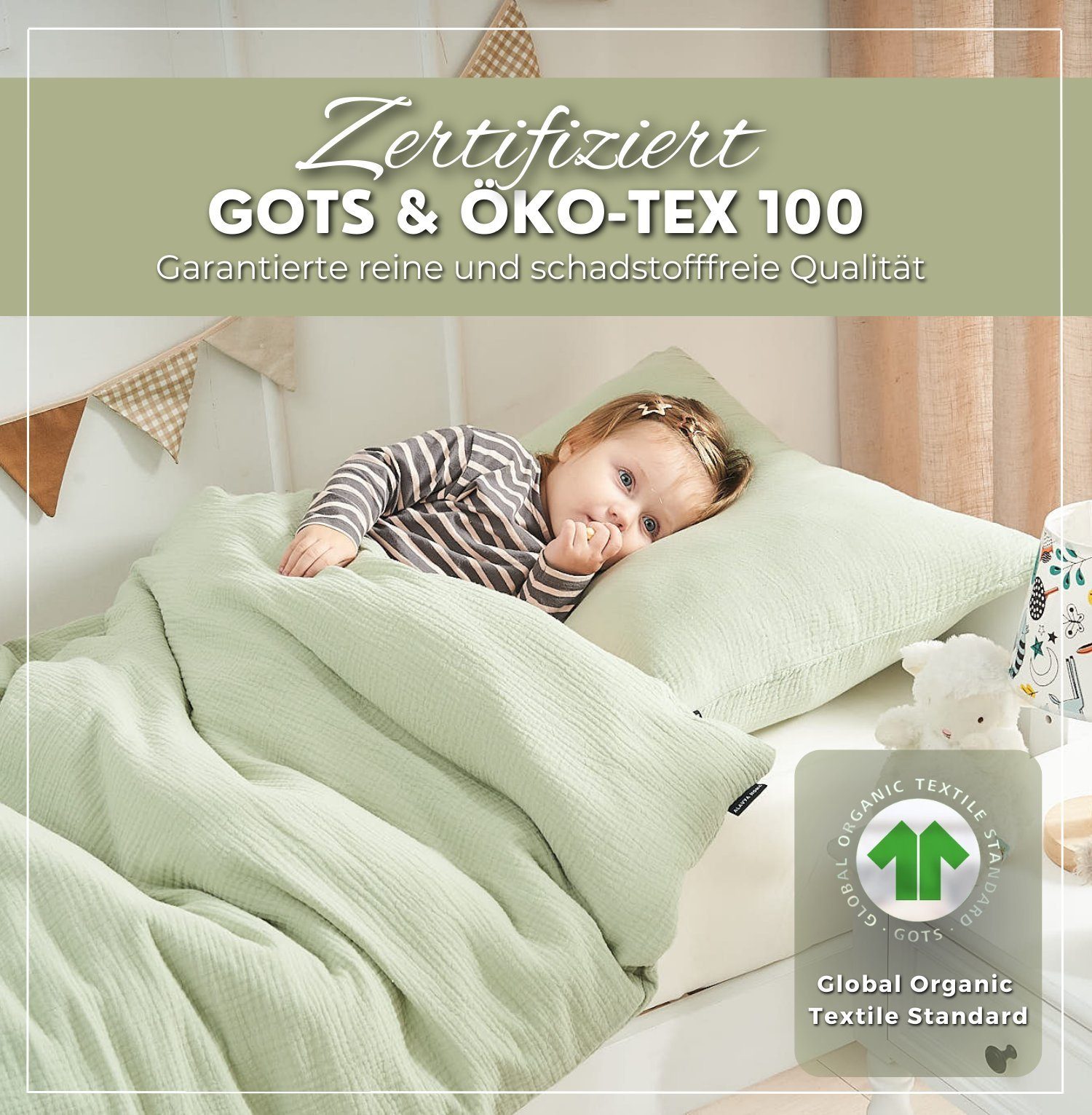 Babybettwäsche PANDA I 2-teiliges Bettwäsche - Kinderbettwäsche - GOTS zertifiziert, Alavya Panda, 100% Bio-Baumwolle Knitterlook Bügelfrei Made in Green, Bettwäsche-Set Musseline mit Kissenbezug Perfekt für Mädchen und Jungs