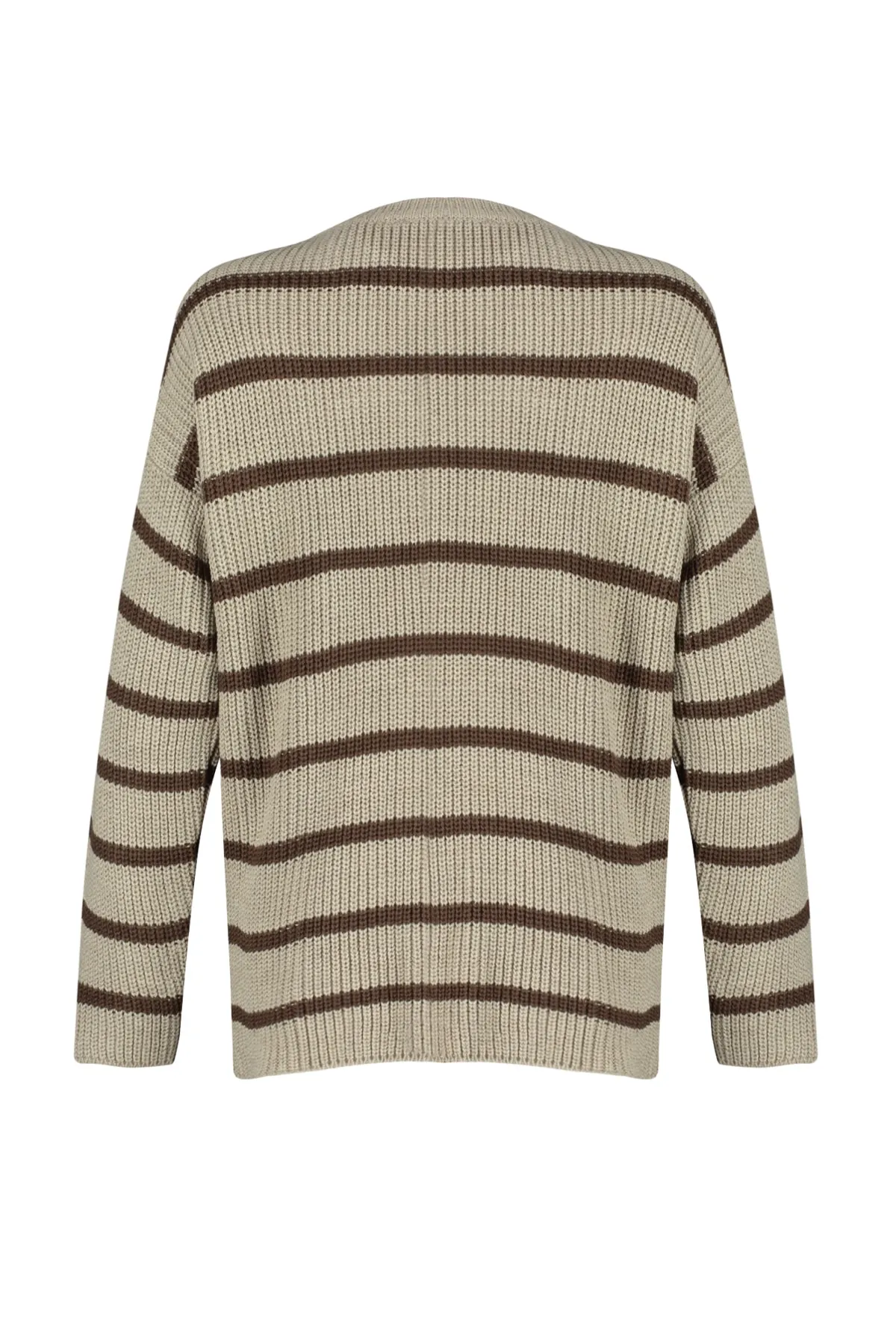 Trendyol Collection  Beiger Strickpullover mit Streifen in weiter Passform TWOAW23KZ00720