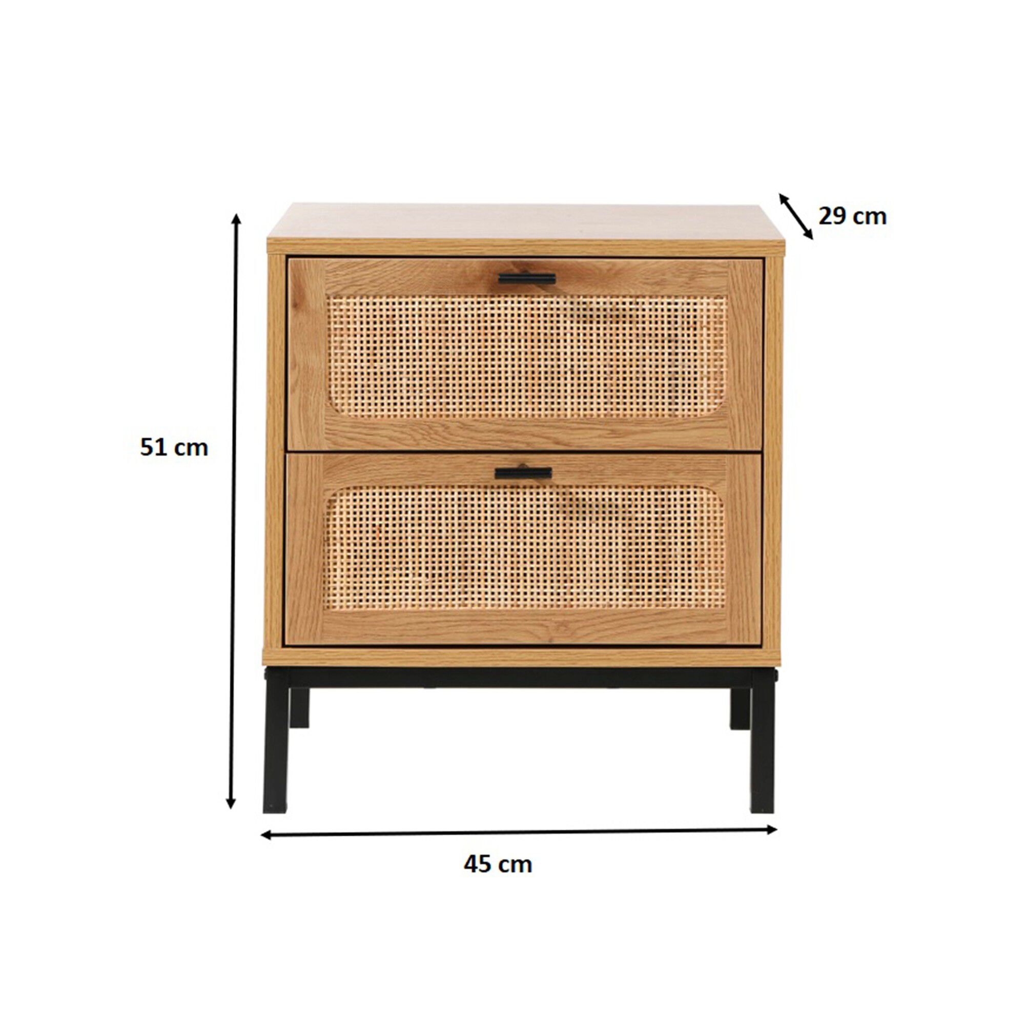 Table de chevet WICKOOD 2 tiroirs avec cannage rotin