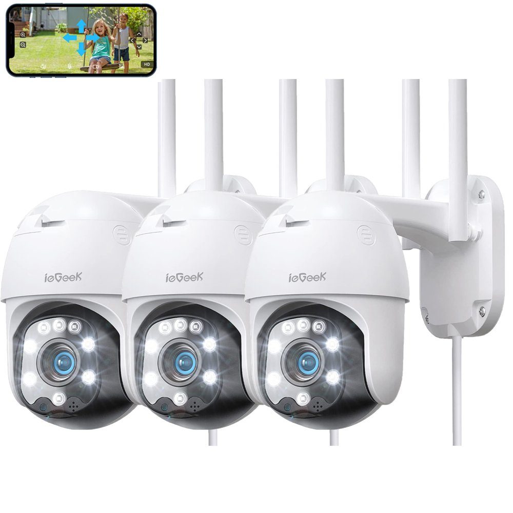 ieGeek 3stk Überwachungskamera Aussen 355/90° PTZ WiFi IP Kamera Überwachung Überwachungskamera (Außenbereich, Außen, Outdoor IP Kamera überwachung außen, mit Farbiger Nachsicht, Zwei-Wege-Audio,Bewegungserkennung,24/7 Aufnahme, Intelligentes Trackin