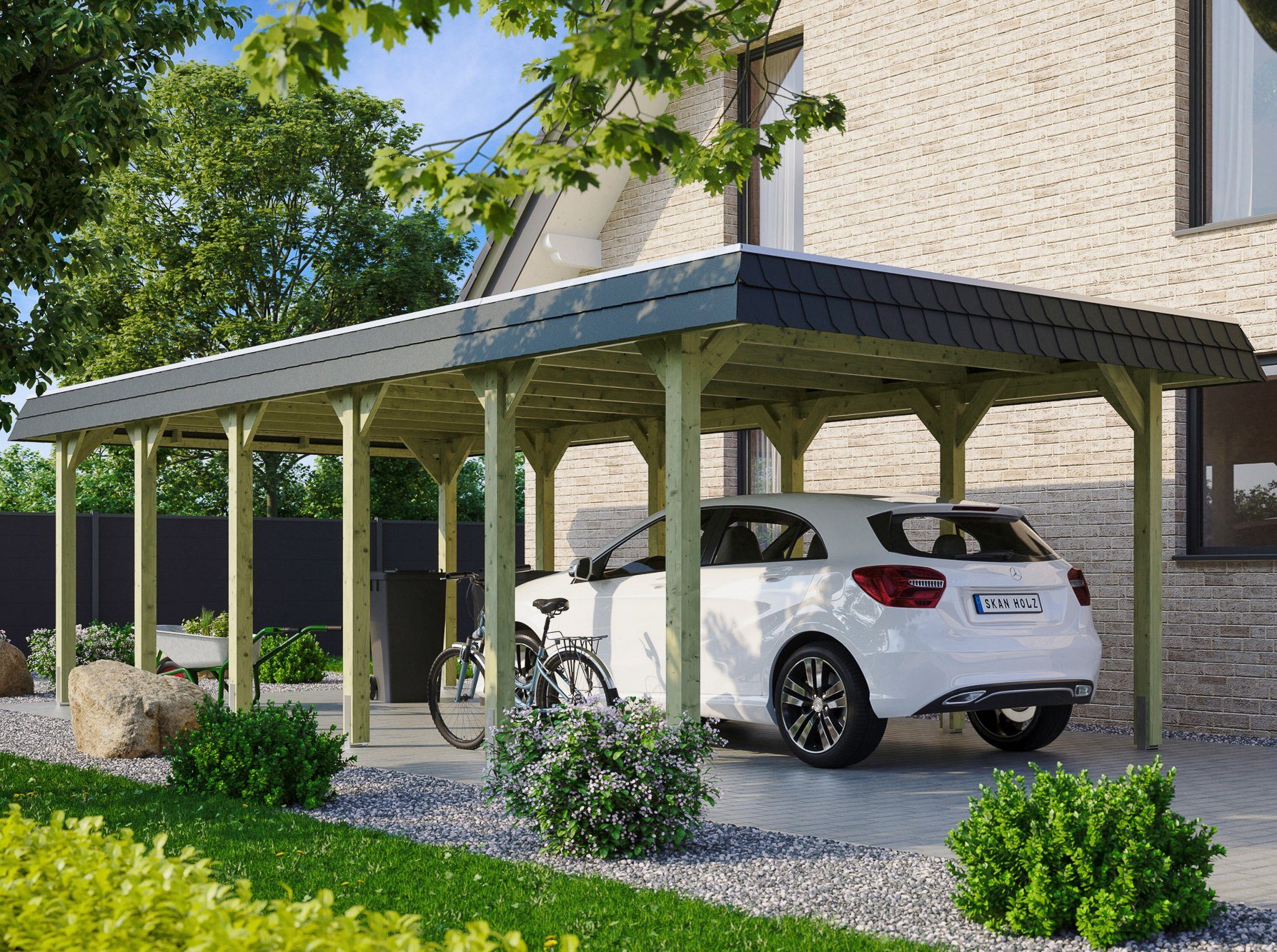 Skanholz Einzelcarport Spreewald, BxT: 396x893 cm, 209 cm Einfahrtshöhe