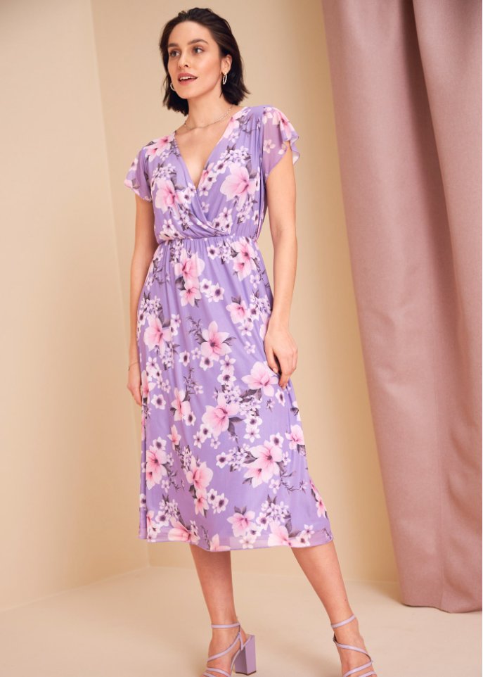bedrucktes Mesh-Midikleid