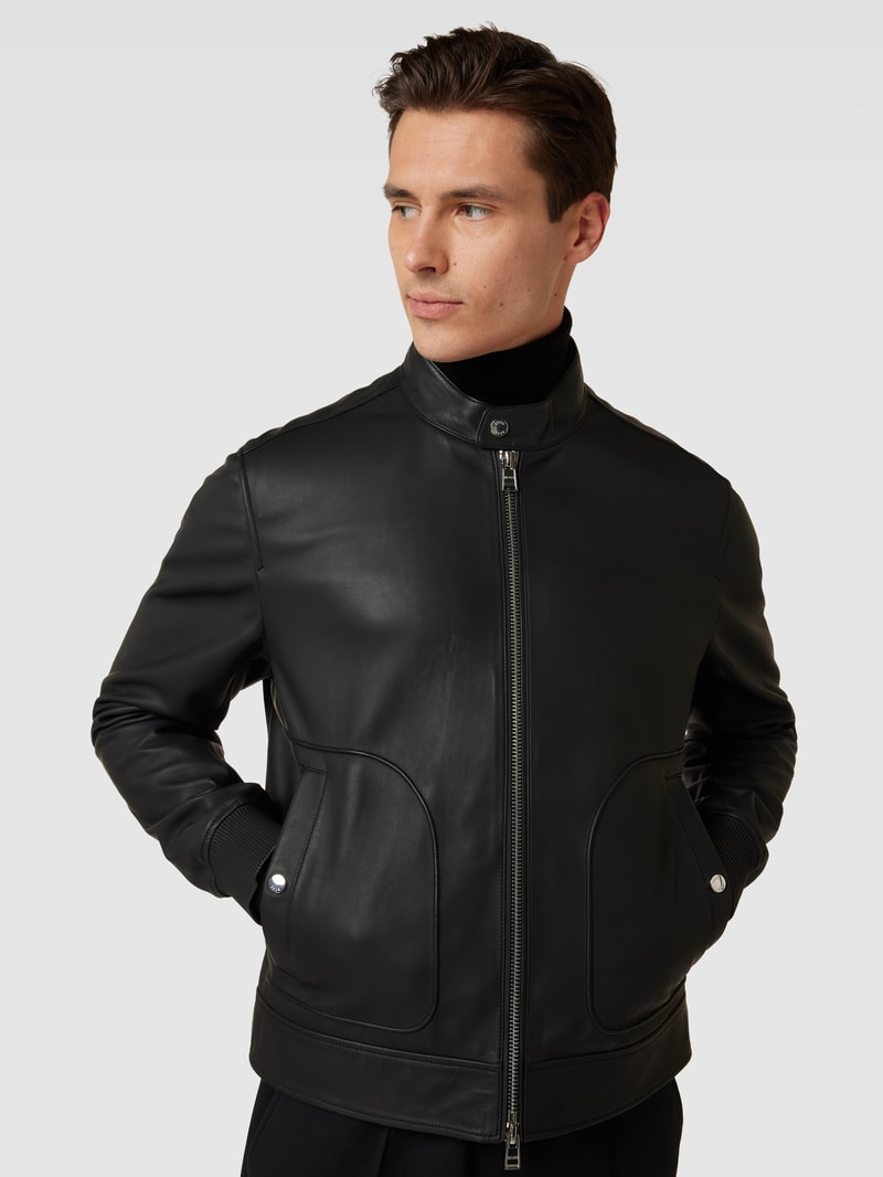 Lederjacke mit Ziernähten Modell 'Mapson' in schwarz