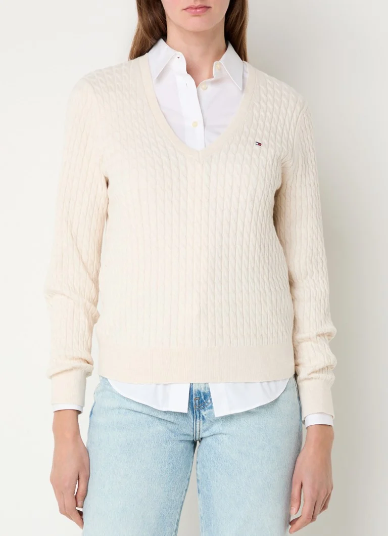 Πουλόβερ Tommy Hilfiger με πλεκτή πλέξη και κέντημα λογότυπου