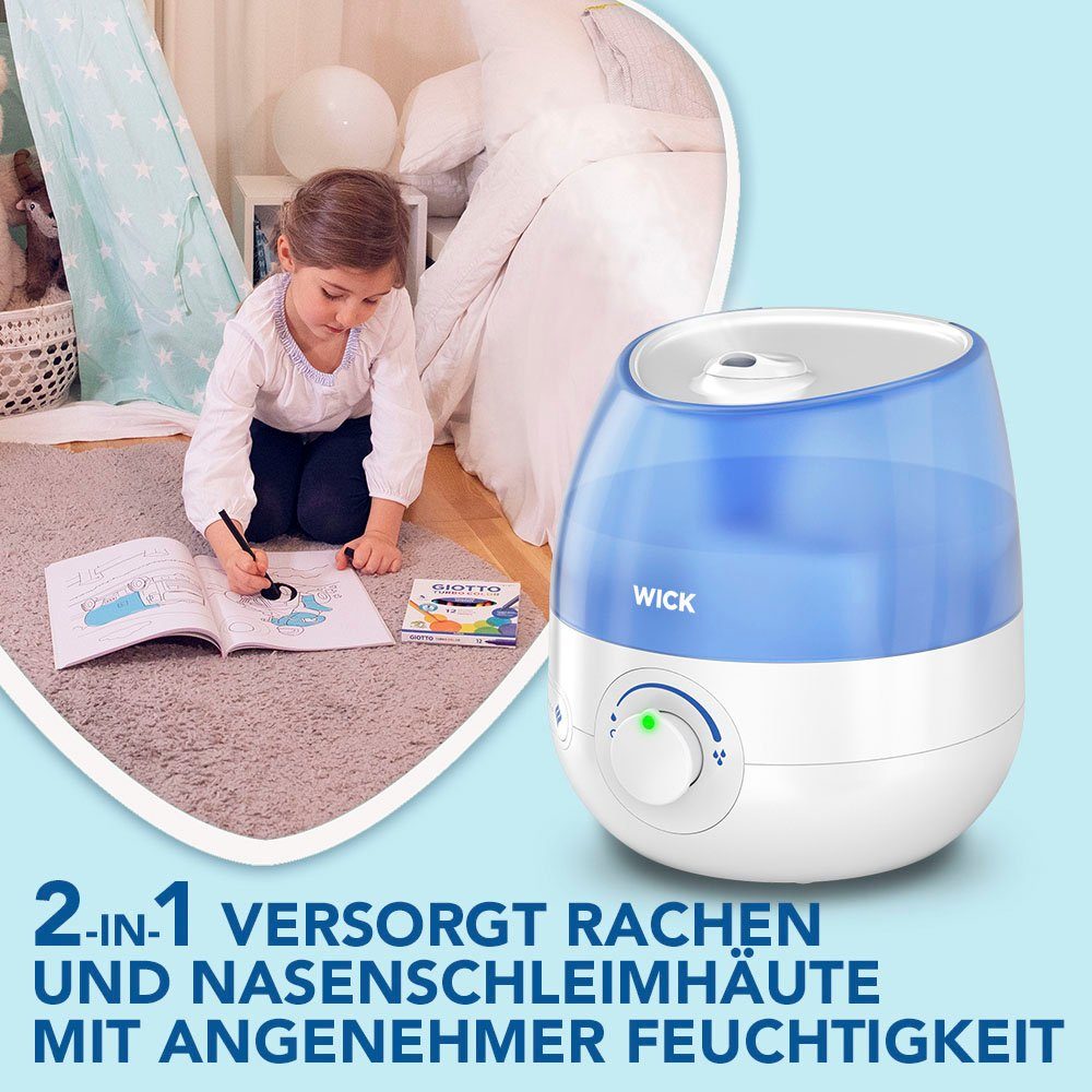 WICK Luftbefeuchter Mini Kaltluft Ultraschall-Luftbefeuchter - WUL525, 1,8 l Wassertank, mit neuer Reinigungsfunktion