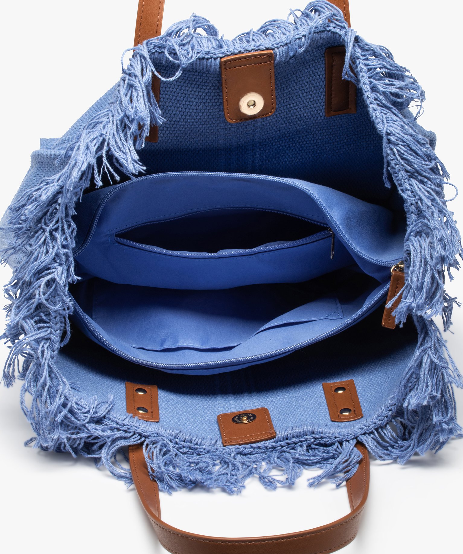 Sac femme en textile à franges grand format bleu | GEMO