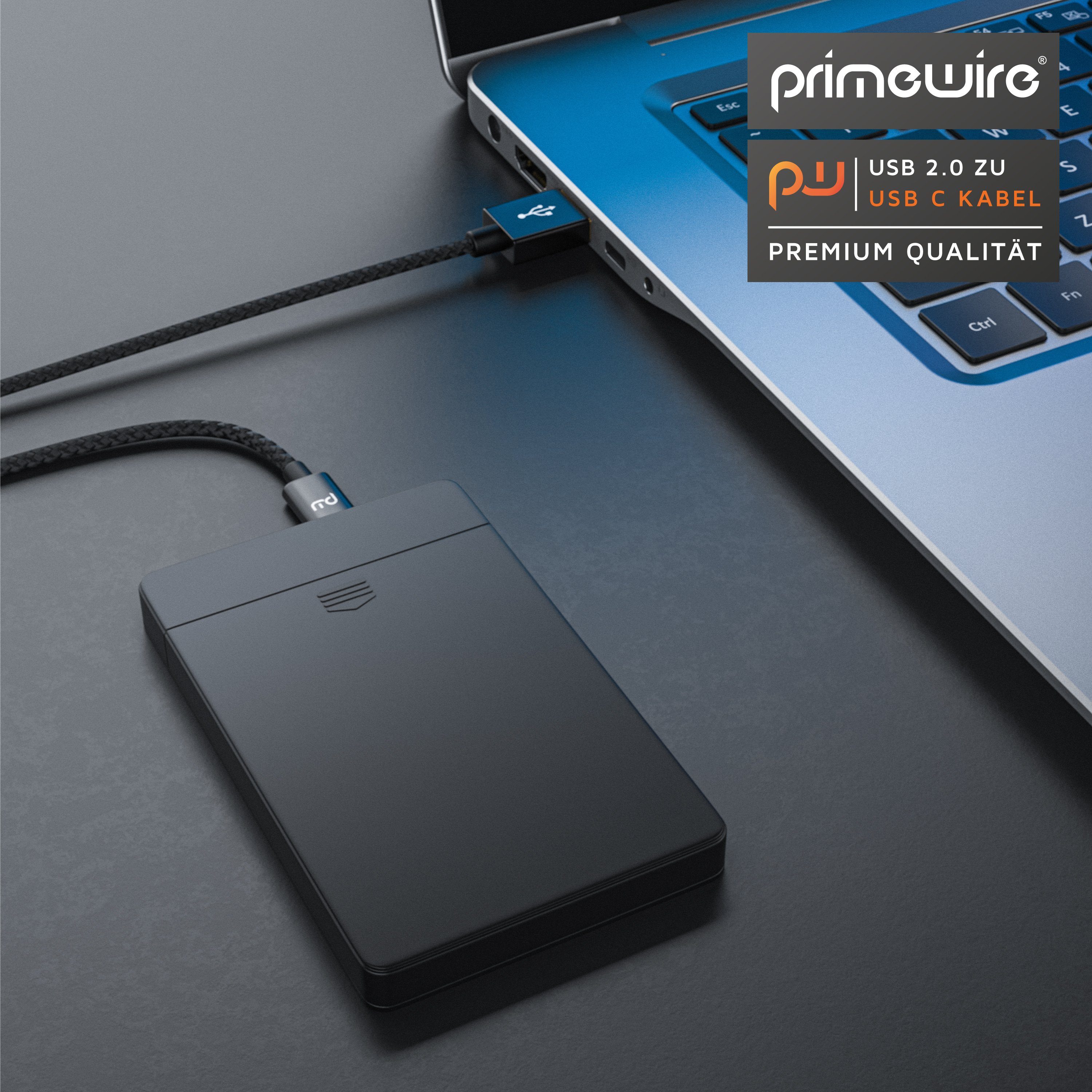 Primewire USB-Kabel, 3.1, USB-C, USB 3.0 Typ A (100 cm), Ladekabel, Datenkabel, Adapterkabel für Smartphone & Tablet - 1m