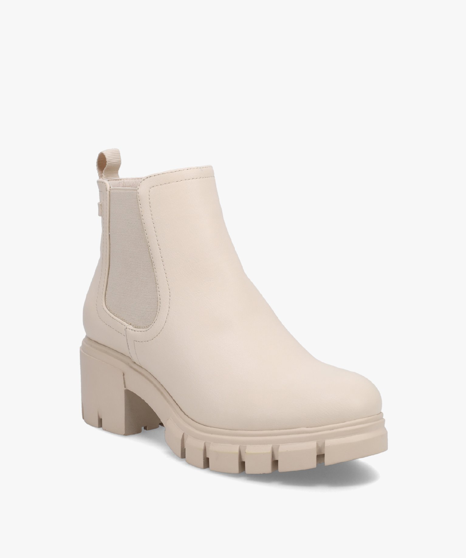 Boots femme Chelsea unies à talon large et semelle crantée blanc | GEMO