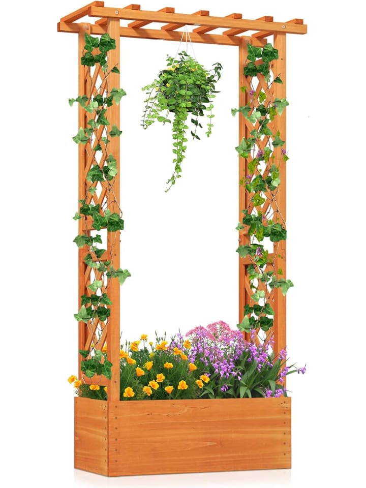 COSTWAY Hochbeet mit Rankgitter 66x32x152cm in Hellbraun günstig kaufen onesize