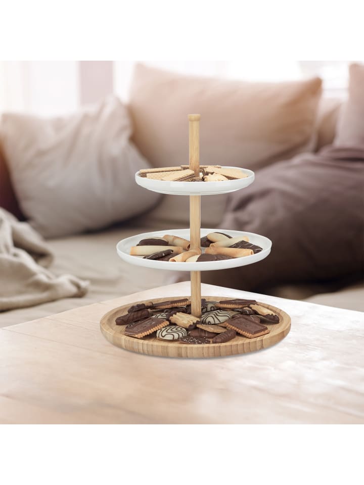 relaxdays Etagere in Natur/Weiß - (H)36 x Ø 30 cm günstig kaufen onesize
