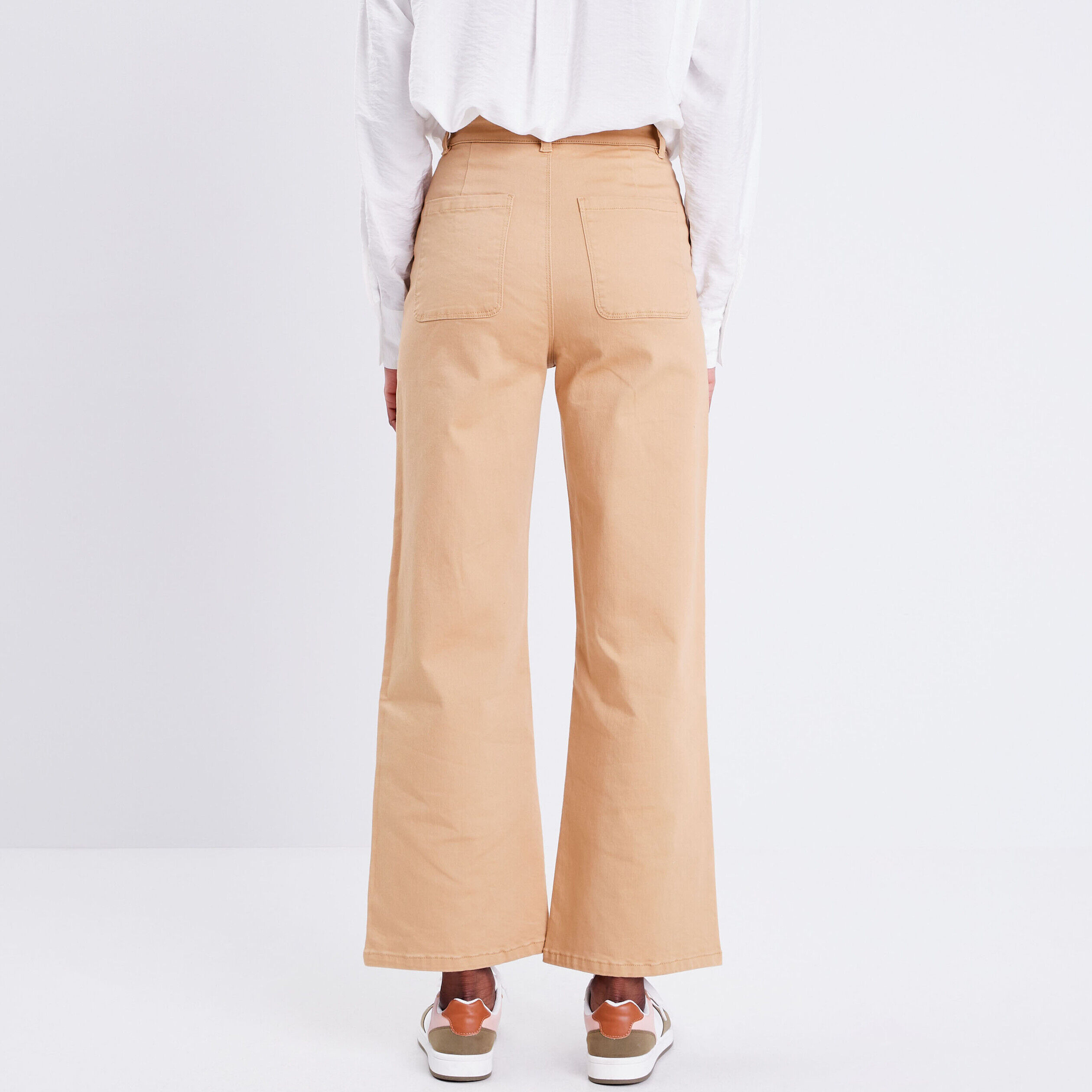 Pantalon large taille haute marron clair femme | Cache Cache