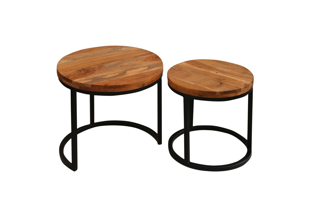 byLiving SELMA Zweisatztisch, Breite 50 cm, Metall schwarz pulverbeschichtet, Akazie natur