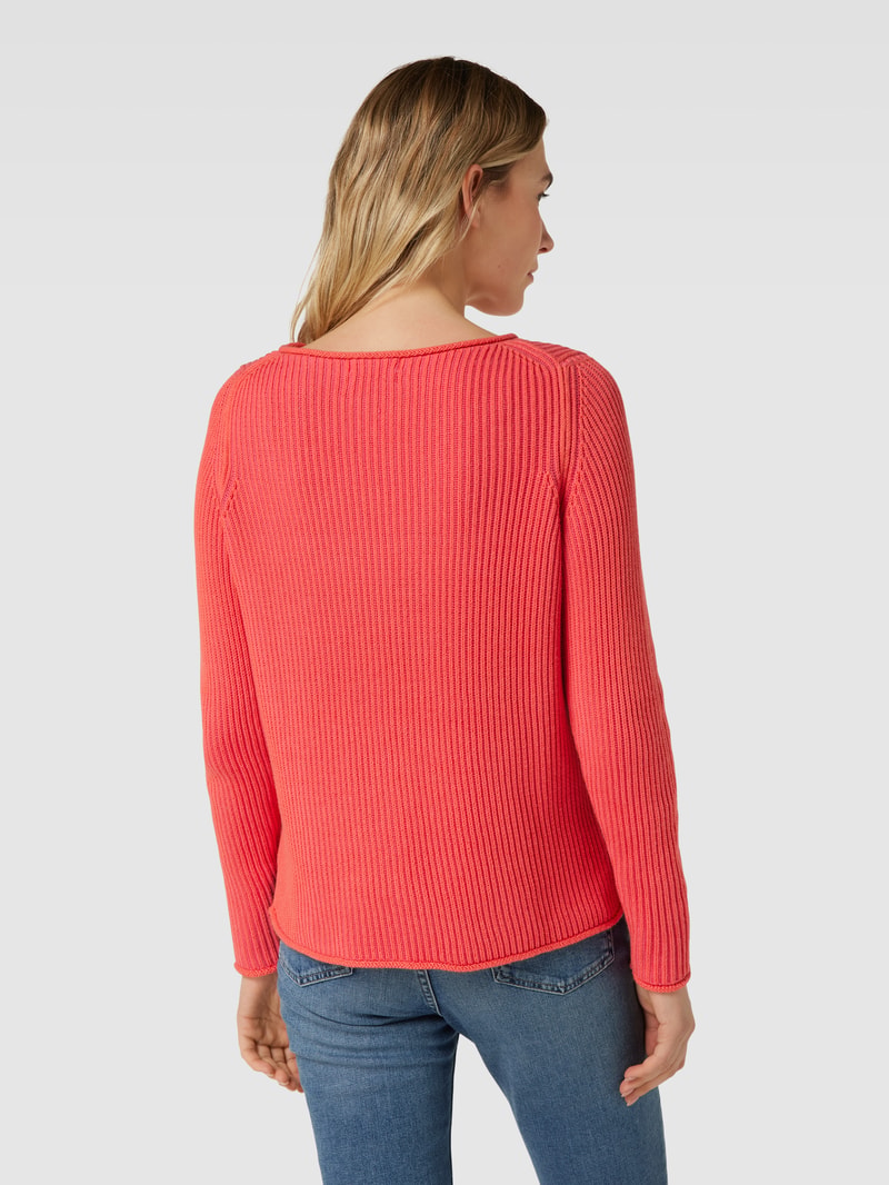 Strickpullover in Ripp-Optik in dunkel orange meliert