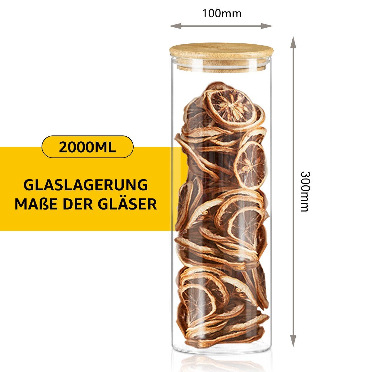 7Magic Vorratsglas, 3 Stk., 2000ml Vorratsdosen, für Spagetti, Nudeln, Körner