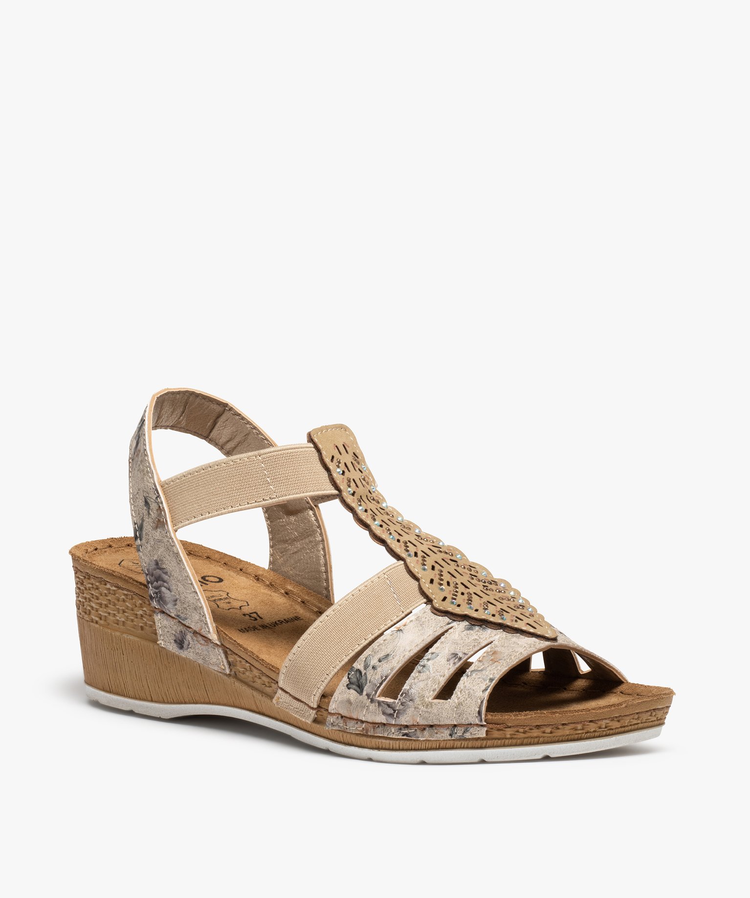 Sandales femme confort compensées à brides élastiques beige | GEMO