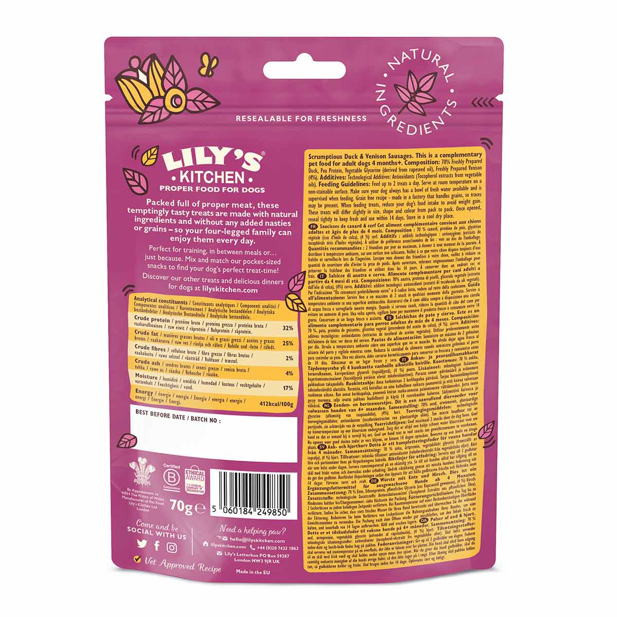 LILY'S KITCHEN Dog Treat Ente & Wild Würstchen 70g bei ZooRoyal