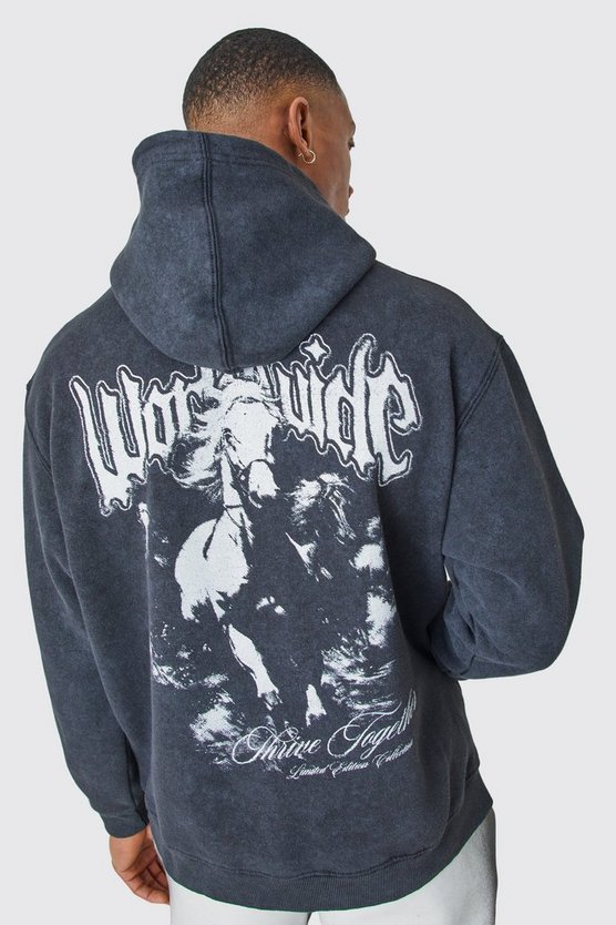 Oversize Hoodie mit Acid-Waschung und Print
