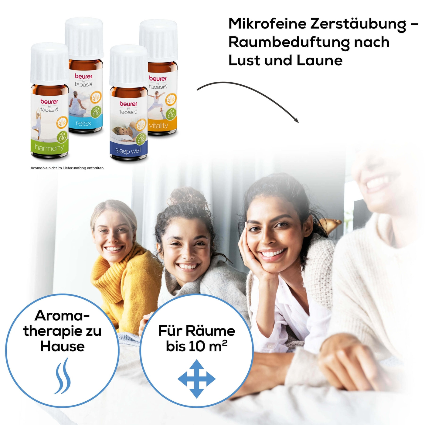 Beurer Aroma Diffuser LA 20-Mobiler Diffuser mit LED-Farblicht für Duft & Raumbefeuchtung bis 10 m²